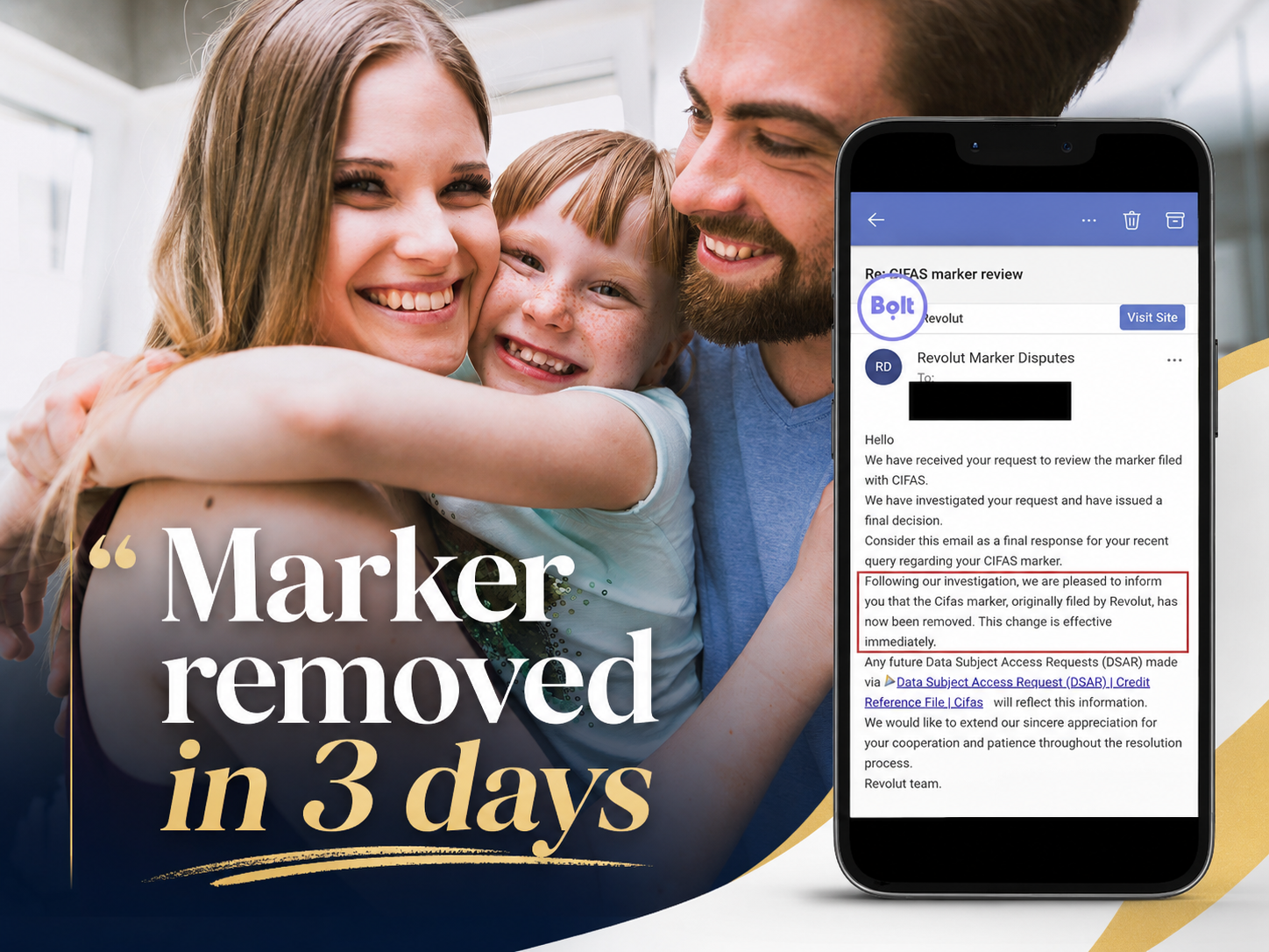 Family relieved after CIFAS marker removal